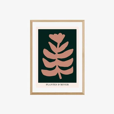 Cult Furniture Plantes d'Hiver, Pink on Green, Graphic Print Colour: Oak, Size: A1