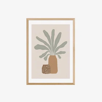 Cult Furniture Happy Houseplant, Graphic Print Colour: Oak, Size: A3