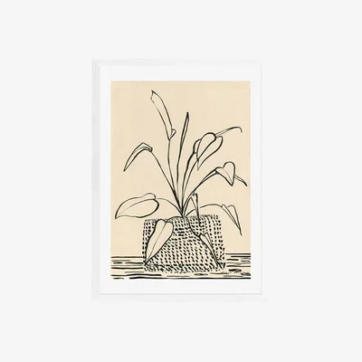 Cult Furniture Decorative Leaves in Ink, Illustrative Print Colour: White, Size: A2