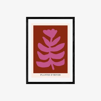 Cult Furniture Plantes d'Hiver, Pink on Red, Graphic Print Colour: Black, Size: A1