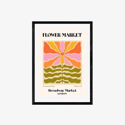 Cult Furniture Broadway Flower Market, Graphic Print Colour: Black, Size: A3