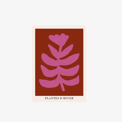 Cult Furniture Plantes d'Hiver, Pink on Red, Graphic Print Colour: Unframed, Size: A1