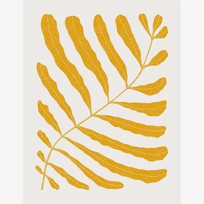 Cult Furniture Mustard Leaves on Taupe, Graphic Print Colour: Unframed, Size: A1