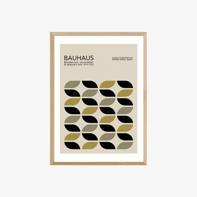 Cult Furniture Bauhaus Neutrals Geometric Print Colour: Oak, Size: A1