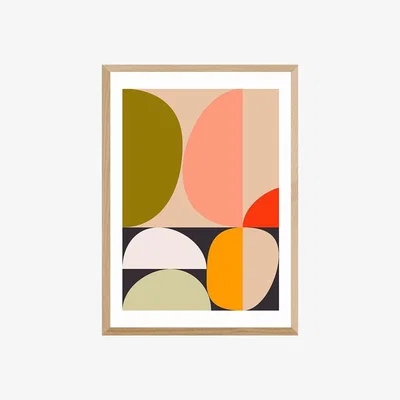 Cult Furniture Mid Century By Halves Abstract Print Colour: Oak, Size: A1