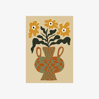 Cult Furniture Retro Flower Checks Graphic Print Colour: Unframed, Size: A1