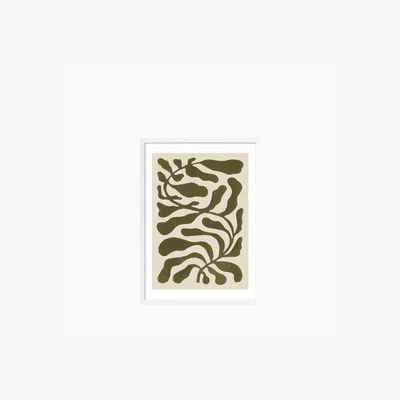 Cult Furniture Olive Leaves on Taupe Graphic Print Colour: White, Size: A3