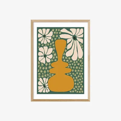 Cult Furniture Retro Flower Green Graphic Print Colour: Oak, Size: A1
