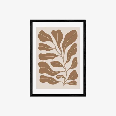 Cult Furniture Soft Leaves on Taupe, Graphic Print Colour: Black, Size: A3