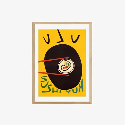 Cult Furniture Yum Sushi, Graphic Print Colour: Oak, Size: A2