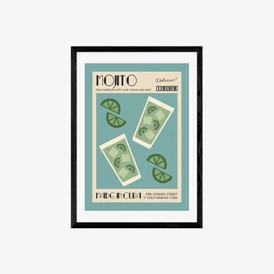 Cult Furniture Taste of Cuba Mojito, Graphic Print Colour: Black, Size: A3