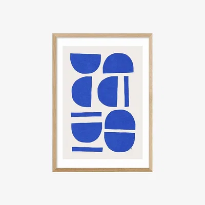 Cult Furniture Sculptural Blue Abstract Print Colour: Oak, Size: A3