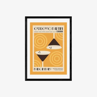 Cult Furniture Taste of Italy Espresso Martini, Graphic Print Colour: Black, Size: A3