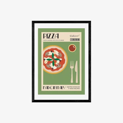 Cult Furniture Taste of Italy Pizza, Graphic Print Colour: Black, Size: A3