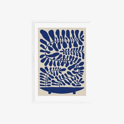 Cult Furniture Navy Leaved Plant on Taupe, Graphic Print Colour: White, Size: A1