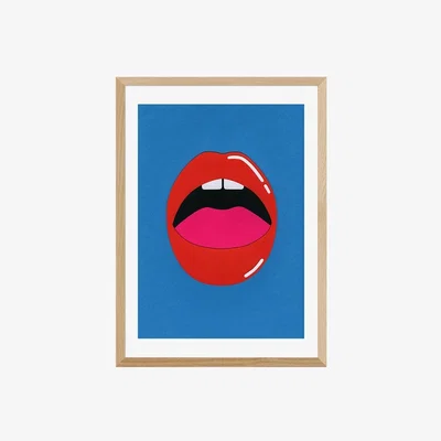 Cult Furniture Red Lips, Pop Art Print Colour: Oak, Size: A1