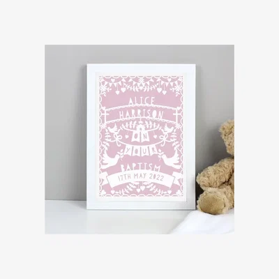 Dunelm Personalised Pink Papercut Style Framed Print White