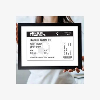 Dunelm Personalised Football Ticket A4 Framed Print Black