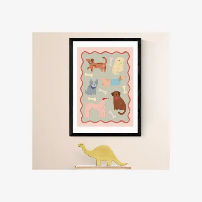 Dunelm East End Prints Dogs in Sage and Pink Print