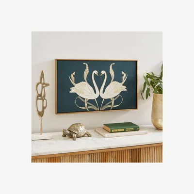 Dunelm Nouveau Swans Embroidered Velvet Framed Canvas