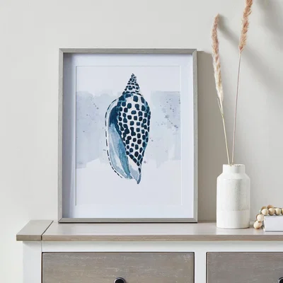 Dunelm Shell Framed Print White and Blue