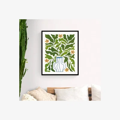 Dunelm Contemporary Vase I Framed Print Green