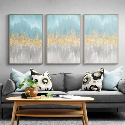 Dunelm Wavelengths by Eva Watts Set of 3 Framed Canvases MultiColoured