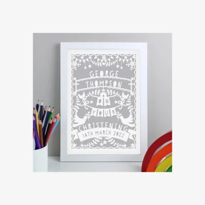 Dunelm Personalised Grey Papercut Style Framed Print White