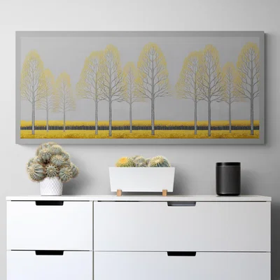 Dunelm Ochre Poplars Panoramic Framed Print Yellow/Grey