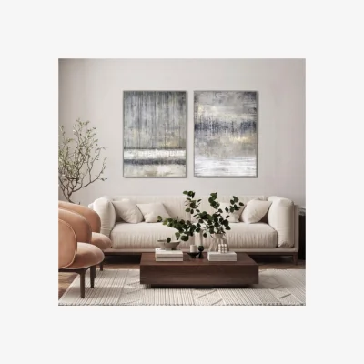 Dunelm Set of 2 Cedar & Sage Torrent Abstract Framed Canvases Gold