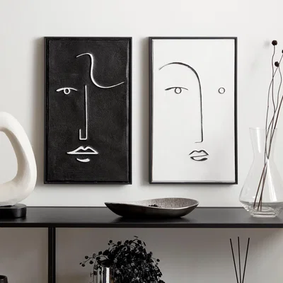 Dunelm Set of 2 Curves Faces Framed Art Black and white