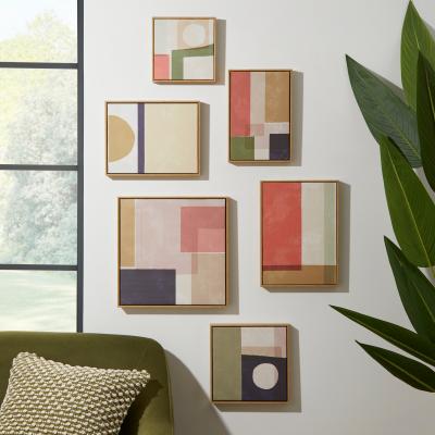 Dunelm Set of 6 Elements Abstract Capped Canvases Pink/Green/Brown