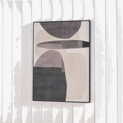 Dunelm Monochrome Ovals Natural Framed Canvas Natural