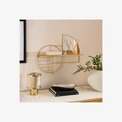 Dunelm Geometric Metal Wall Art Mirrored Shelf