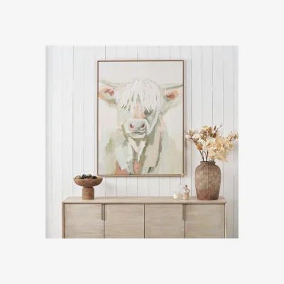 Dunelm Sage & Natural Highland Cow Framed Canvas