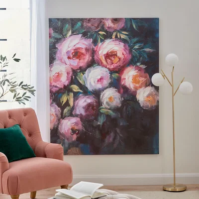 Dunelm XL Dark Floral Canvas Pink/Green/Yellow