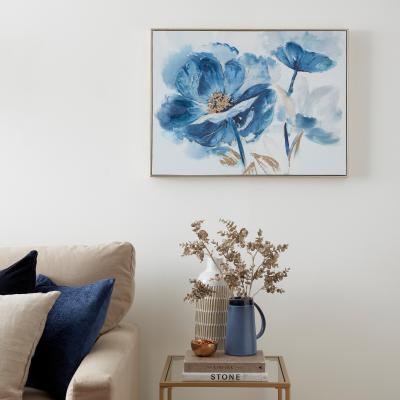 Dunelm Gold Foil Blue Flower Capped Canvas 60x80cm Blue
