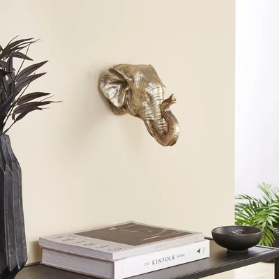 Dunelm Resin Elephant Wall Head Gold