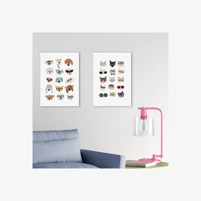 Dunelm East End Prints Set of 2 Cats and Dogs in Glasses Prints