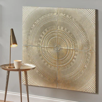 Dunelm Antiqued White and Gold Textured Metal Wall Art Gold/White