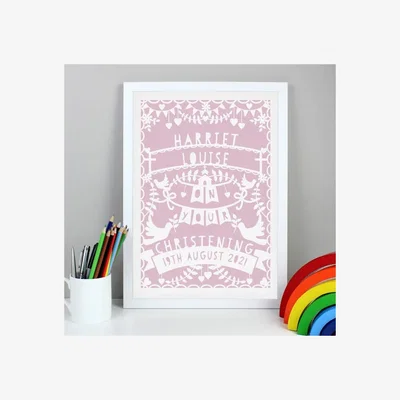 Dunelm Personalised Pink Papercut Style Framed Print White