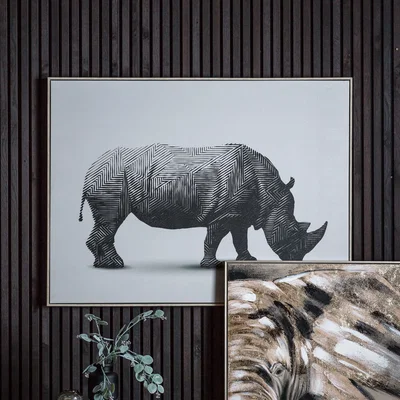 Dunelm Wandering Rhino Abstract Framed Canvas Black and white