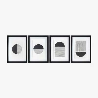 Dunelm Set of 4 Abstract Formation Framed Art Black/White