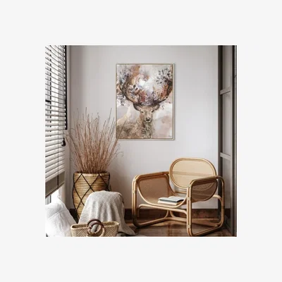 Dunelm Cedar & Sage Orenda Stag Framed Canvas Gold
