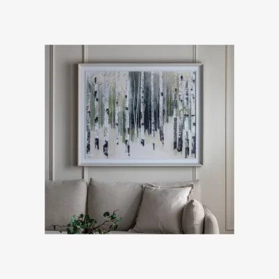 Dunelm Cedar and Sage Through the Tree Trunks Abstract Framed Canvas