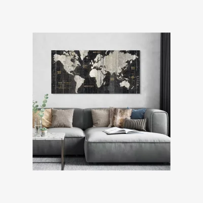 Dunelm Cedar & Sage World Traveller Map Framed Canvas Gold