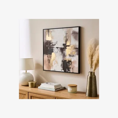 Dunelm Abstract Global Gold & Neutral Framed Canvas