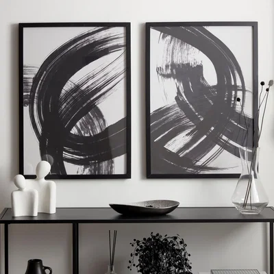 Dunelm Set of 2 Abstract Wall Prints Black and white
