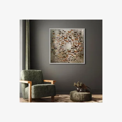 Dunelm Cedar & Sage Gilded Wings Butterfly Framed Print Grey
