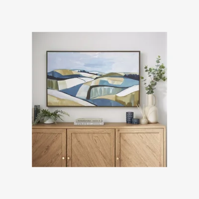 Dunelm Blue Abstract Landscape Framed Canvas